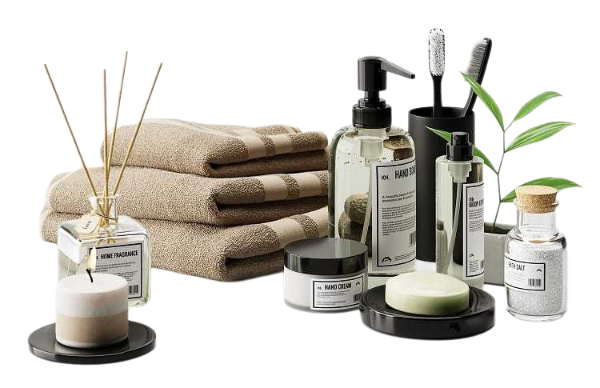 Bathroom kit - towel, hand soap, diffuser sticks